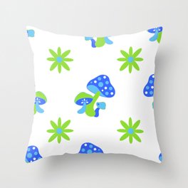 Groovy Blue Mushrooms Pattern Throw Pillow