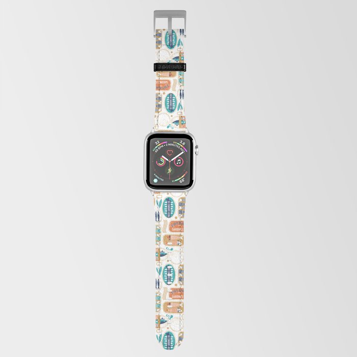 Vintage canned sardines // white background peacock teal and gold drop orange cans  Apple Watch Band