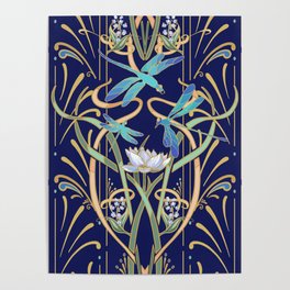 Art Nouveau Dragonflies | Navy Poster
