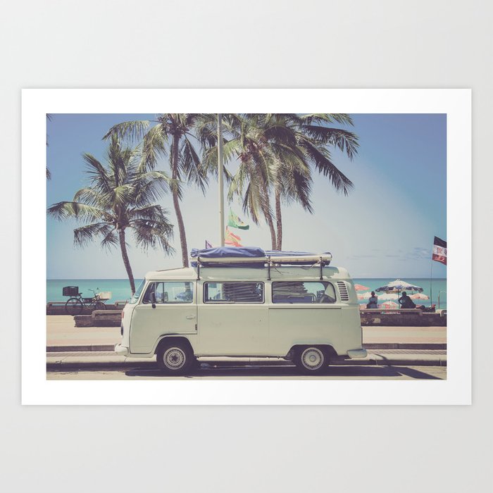 bus, van, beach, hippie, tropical, summer, travel, explore, adventure, wanderlust, travel van, boho Art Print