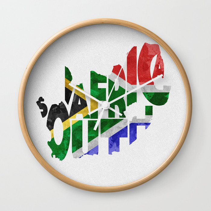 South Africa Typographic Flag Map Art Wall Clock By Aysetoyran