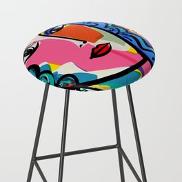 French Portrait Colorful Woman Fauvism by Emmanuel Signorino Bar Stool