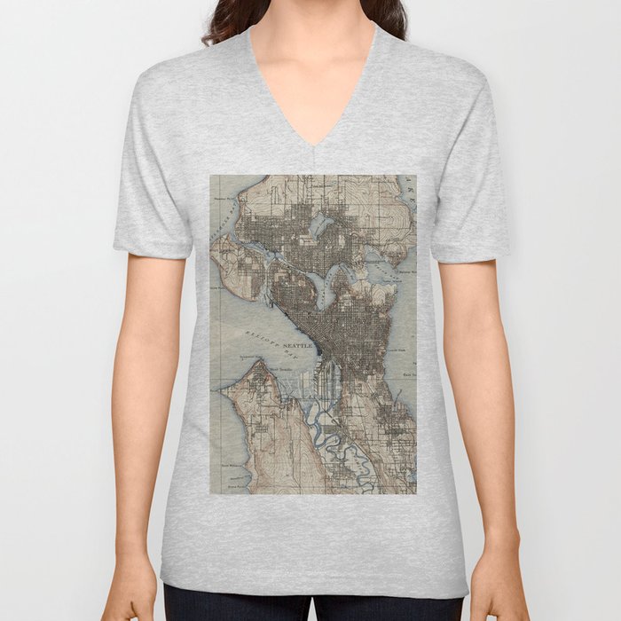 Vintage Map of Seattle Washington (1908) V Neck T Shirt