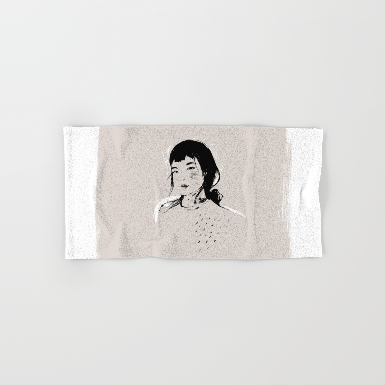 Modern Pencil Drawing Fine Art Portrait Asian Woman Hand Bath