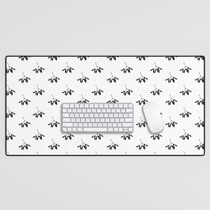 Christmas Mistletoe in Black on White 2 Desk Mat