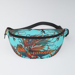 rooster ink turquoise Fanny Pack