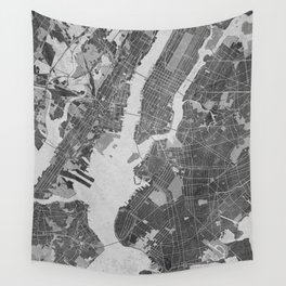 Vintage map of New York City in gray Wall Tapestry
