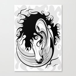 Horse Surreal Black and White Tattoo Style Portrait Canvas Print