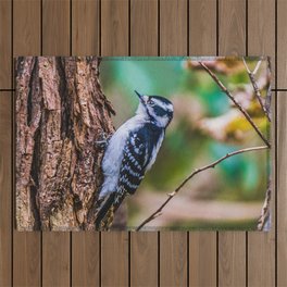 Female Hairy Woodpecker. Nature Photography  Outdoor Rug