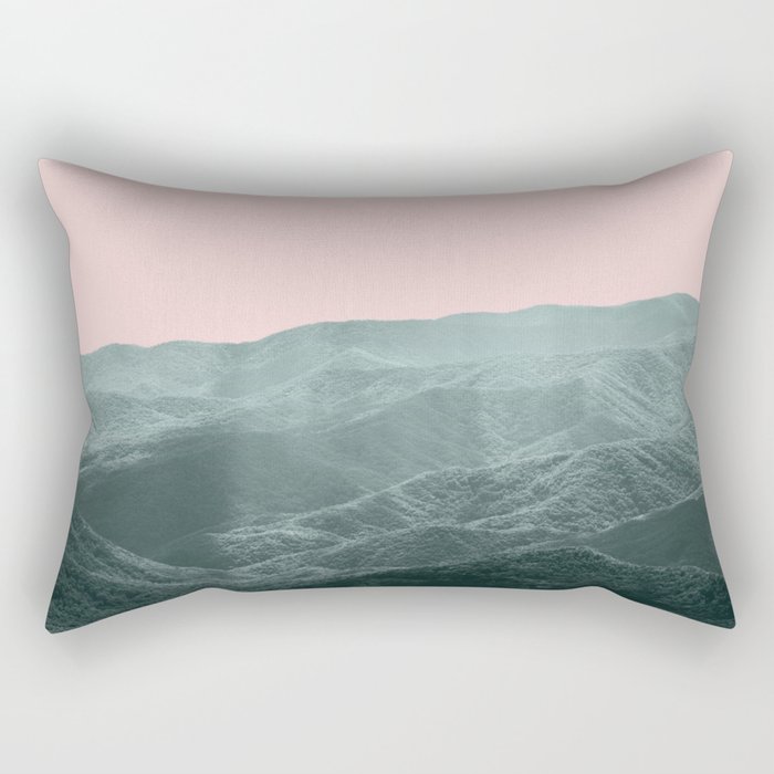 Mountains Pink + Green - Nature Photography Rectangular Pillow