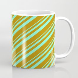 [ Thumbnail: Aquamarine & Dark Goldenrod Colored Lined/Striped Pattern Coffee Mug ]
