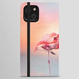 Two Pink flamingos in the water at sunset iPhone Wallet Case
