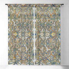 Antique 17th Century Safavid Polonaise Golden Blue Persian Carpet Blackout Curtain