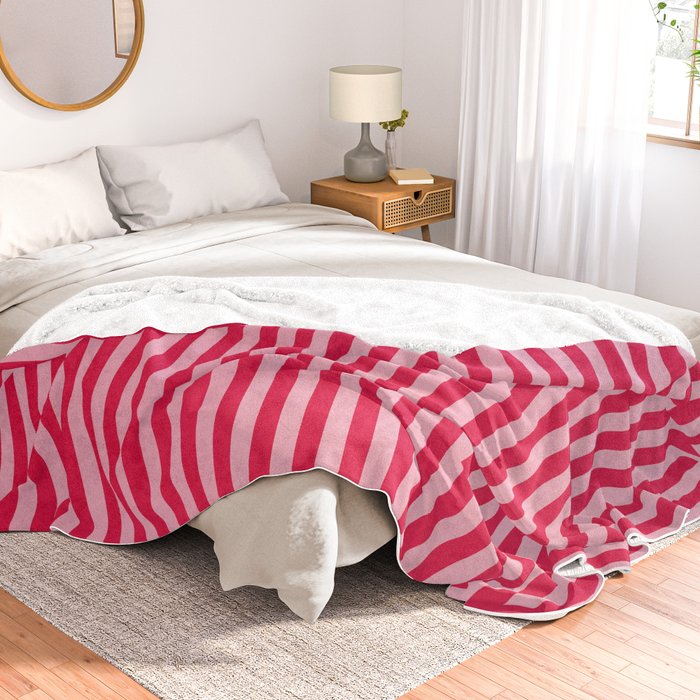 Retro Beach Colorful Stripes Pink and Red Throw Blanket