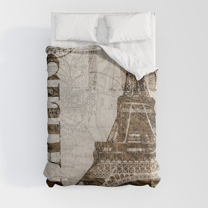 Vintage Paris eiffel tower illustration Comforter