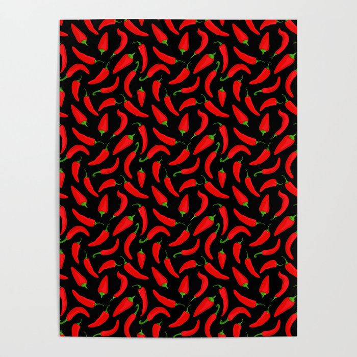 Red Chilli Peppers Pattern Poster