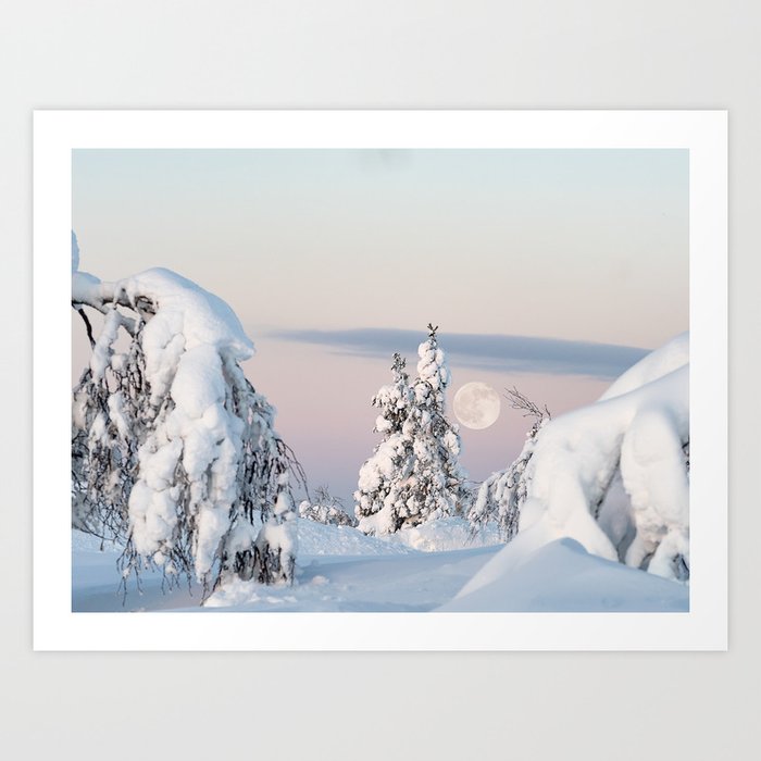 Winter Moon Lapland Finland Art Print