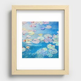 lily pad leaves painted impressionism style in blue Recessed Framed Print