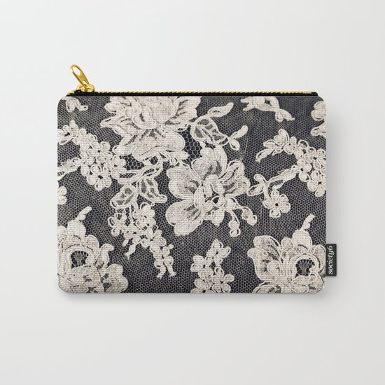 black and white lace- Photograph of vintage lace Carry-All Pouch