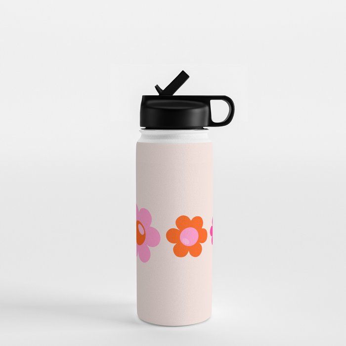 Les Fleurs | 01 - Abstract Retro Floral, Pink And Orange Print Preppy  Flowers Water Bottle