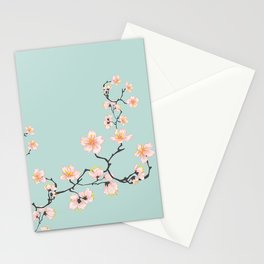 Sakura Cherry Blossoms x Mint Green Stationery Card