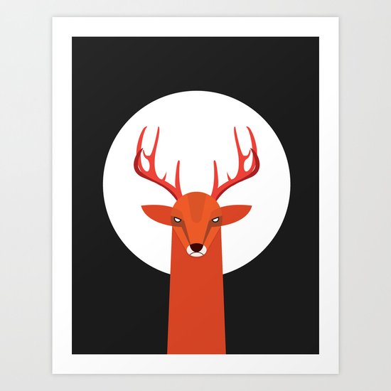 Deer and Moon Art Print