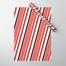[ Thumbnail: Salmon, Red, White, and Black Colored Striped/Lined Pattern Wrapping Paper ]