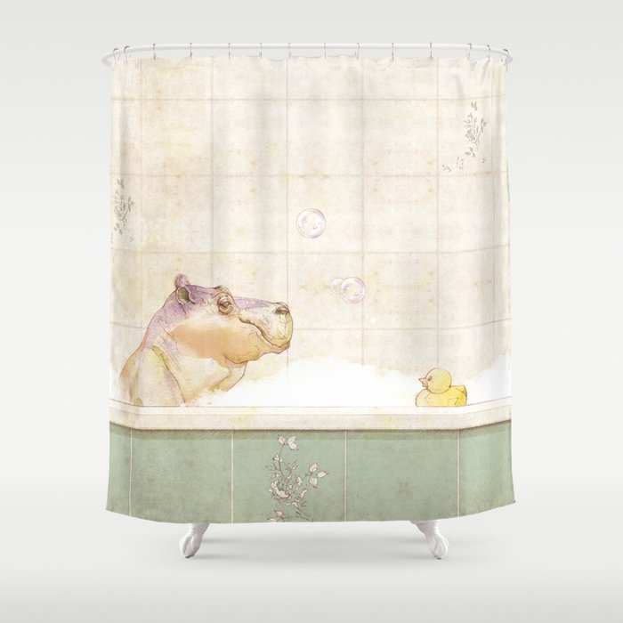 Hippo in the bath Shower Curtain