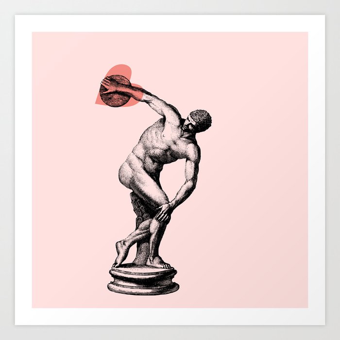 Discobolus of Hearts  - Simple Illustration  for Valentine's Day  Art Print