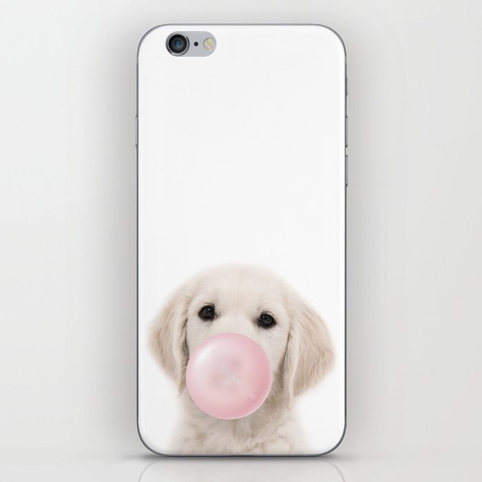 Puppy Labrador, Dog Blowing Bubble Gum, Pink Nursery, Baby Animals Art Print by Synplus iPhone Skin