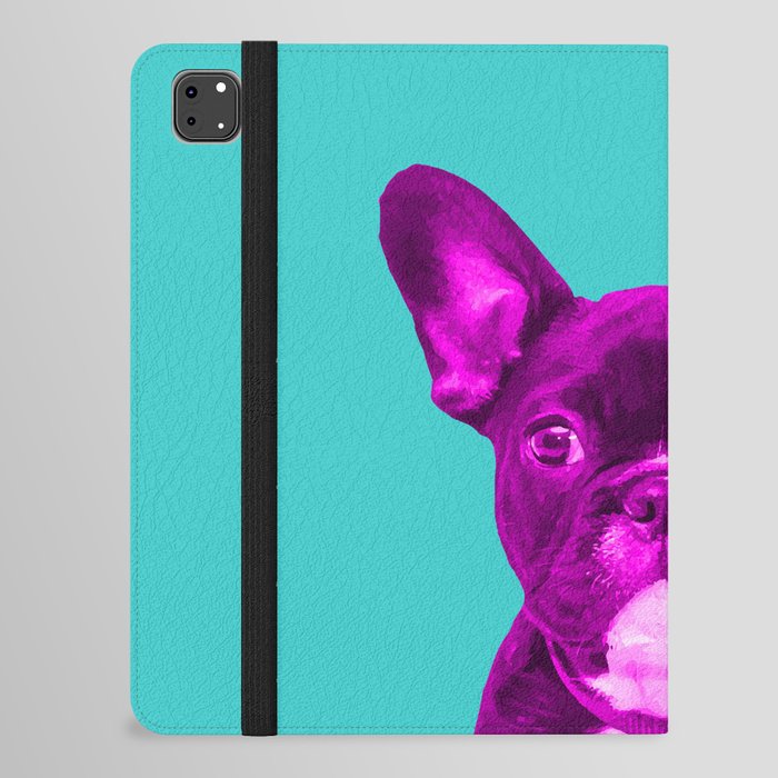 Pink Frenchie Bulldog on turquoise background Pop Art iPad Folio Case