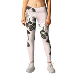 Bees + Blackberries on Pale Pink Leggings | White, Purple, Bee, Painting, Florals, Graphicdesign, Illustration, Flower, Blackberry, Pink 