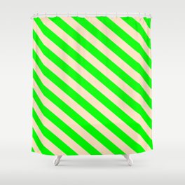 [ Thumbnail: Bisque & Lime Colored Stripes/Lines Pattern Shower Curtain ]