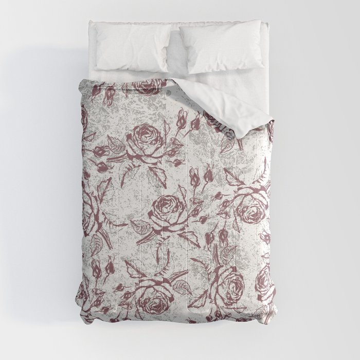 Vintage white gray burgundy floral marble Comforter