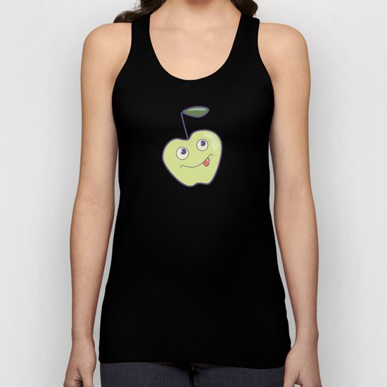 Smiling Green Cartoon Apple Unisex Tank Top