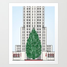 Special Edition Holiday Print: Rockefeller Center by the Downtown Doodler Art Print