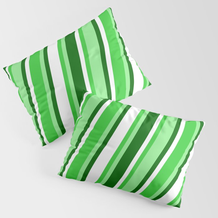 Lime Green, Light Green, Dark Green, and White Colored Pattern of Stripes Pillow Sham