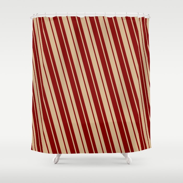 Maroon & Tan Colored Stripes/Lines Pattern Shower Curtain