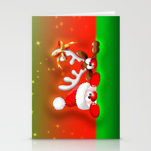Funny Christmas Santa and Reindeer Cartoon Stationery Cards