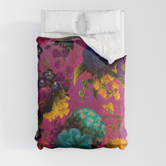 Vintage & Shabby Chic - Purple Botanical Lush Flowers Midnight Garden Comforter