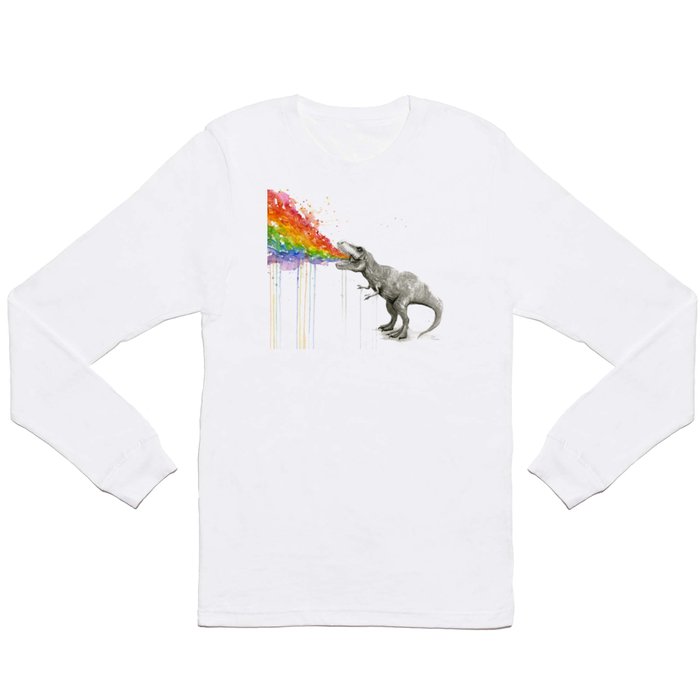 T-Rex Dinosaur Rainbow Puke Taste the Rainbow Watercolor Long Sleeve T Shirt