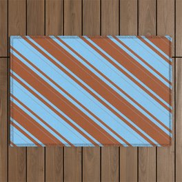 [ Thumbnail: Sienna and Light Sky Blue Colored Lines/Stripes Pattern Outdoor Rug ]