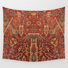 Vintage Persian Woven Wool Orange Red Wall Tapestry