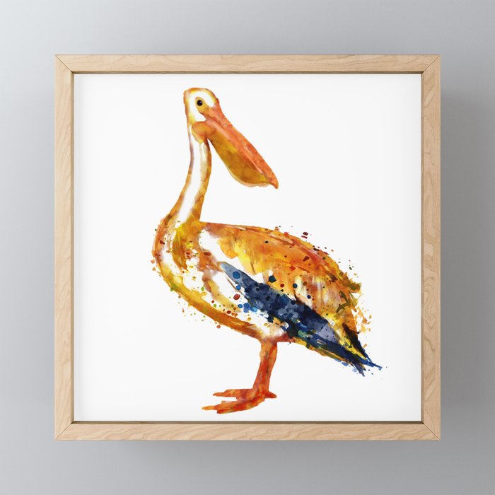 Pelican watercolor painting Framed Mini Art Print