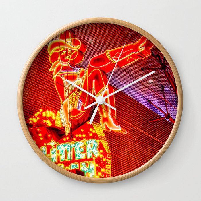 Glitter Gulch Cowgirl Neon Sign, Las Vegas Wall Clock
