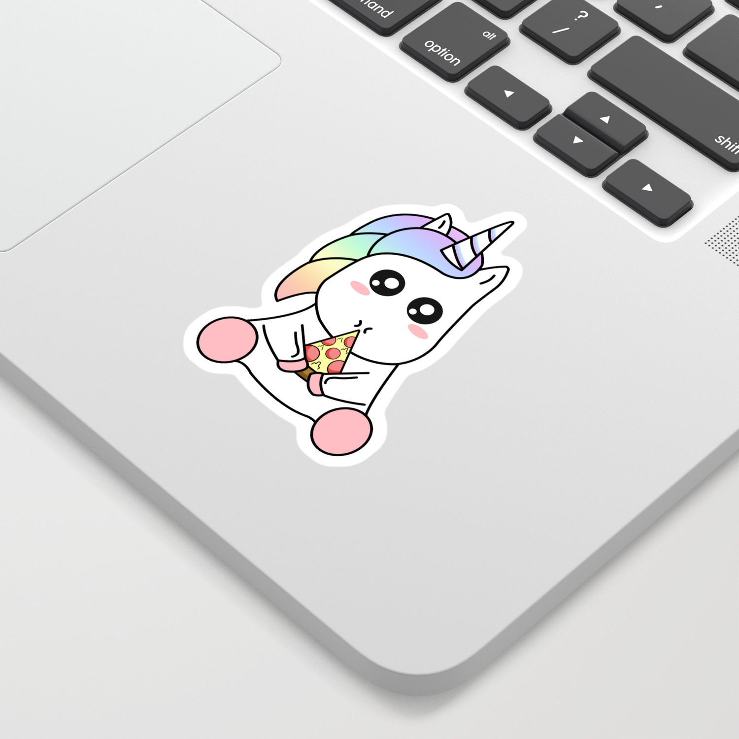 Cute Funny Kawaii Unicorn Eating Pizza Slice Magical Rainbow
