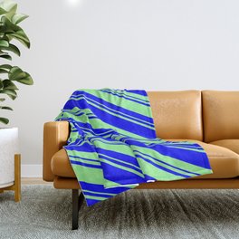 [ Thumbnail: Blue and Green Colored Lines/Stripes Pattern Throw Blanket ]