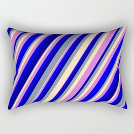 [ Thumbnail: Light Slate Gray, Beige, Orchid, Blue & Dark Blue Colored Striped Pattern Rectangular Pillow ]