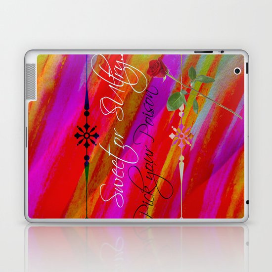 Sweet or Sultry - Sexy Crimson Red Valentine's Day Stripes Typography Abstract Watercolor Painting Laptop & iPad Skin