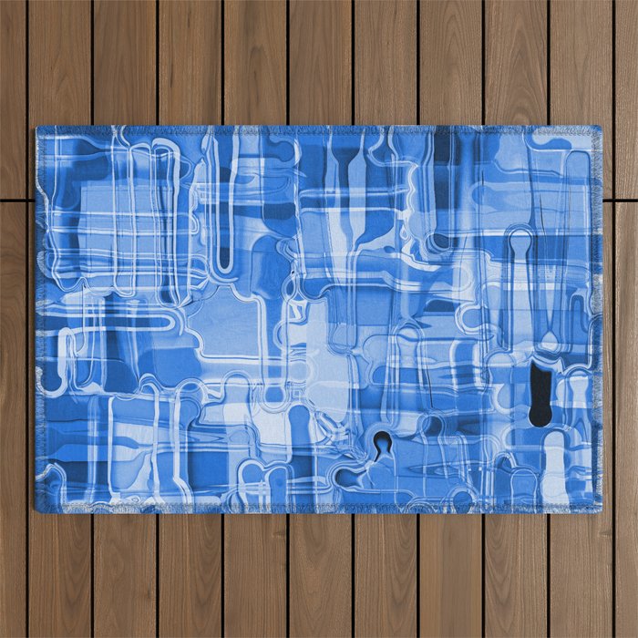 Modern Abstract Digital Paint Strokes in Cobalt Blue Outdoor Rug